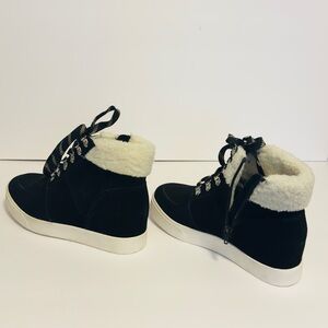 Steve Madden Black Lace Up Boots with Shepard White Trim